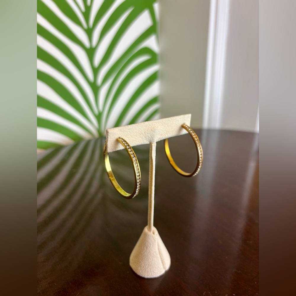 *NEW* Gold Plated Rhinestone Hoop Earrings